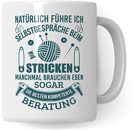 Pagma Druck Stricken Geschenk Tasse, Strickerin Spruch Becher Geschenkidee, Kaffeetasse Häkeln Kaffeebecher (Weiß/Weiß)
