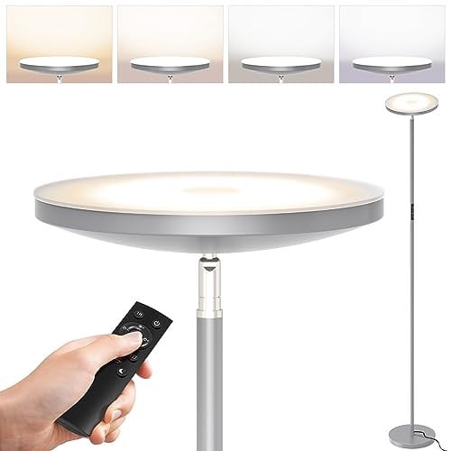 Anten LED Deckenfluter Stehlampe 30W, Stufenlos Dimmbar Stehleuchte mit 4 Farbtemperaturen, Industrielle Standlampe mit Touch & Remote Control, Standleuchte für Wohnzimmer, Schlafzimmer, Grau