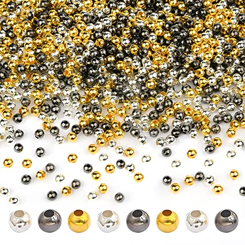 LUCKNIGHT 900 Stück Quetschperlen, Tube Crimp Perlen Spacer Beads, Edelstahl Perlen, Zwischenperlen Metall Abstandsperle, Mit Aufbewahrungsbox, für Die Herstellung von Schmuck, in Insgesamt 3 Farben