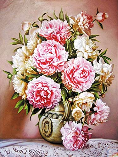 OWN4B Kreuzstich-Set, geprägt, Blumen in Vase, gedrucktes Muster, 11-fädig, 36,1 x 46 cm, DIY-Stickset (Vase)
