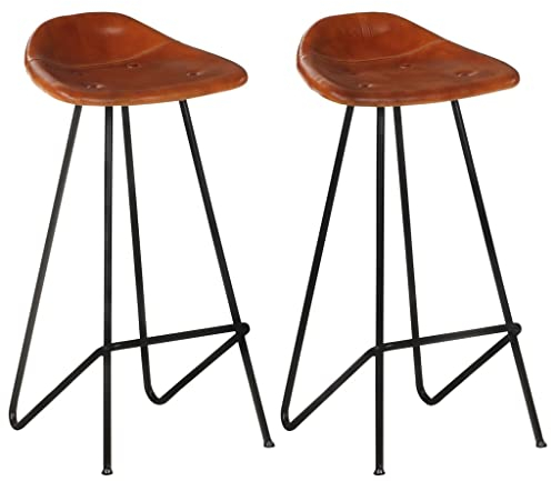 INLIFE Barhocker 2 STK. Braun Echtleder-0643