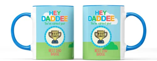 SMARTYPANTS Hey Daddee You've Earned Your Best Dad - Taza de té y café - Feliz día del padre papá padre ardilla club exploradores espectáculo cocina hogar regalo (mango azul prime)