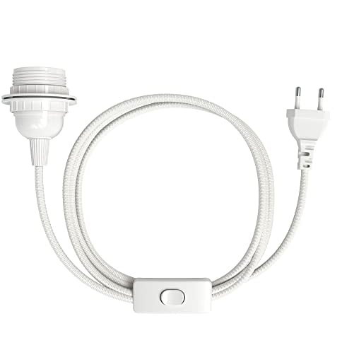 EAZY CASE E27 Lampenfassung mit 5 m Kabel aus Stoff, Schalter, Schraubring für Lampenschirm und Netzstecker - ideale Lampenaufhängung für Hängeleuchten, Pendelleuchten, DIY Lampe, Weiß