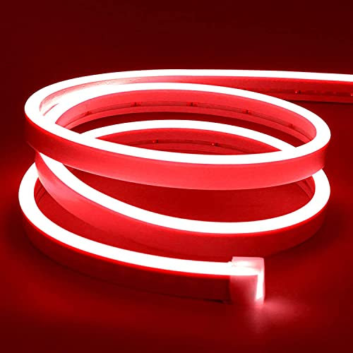 Lamomo LED Strip Rot, 12V 5M LED Lichtband, Wasserdicht Neon LED Streifen, DIY Flexibel Ledband für Innen Aussenbereich Heim Küche Deko（Netzadapter nicht enthalten）