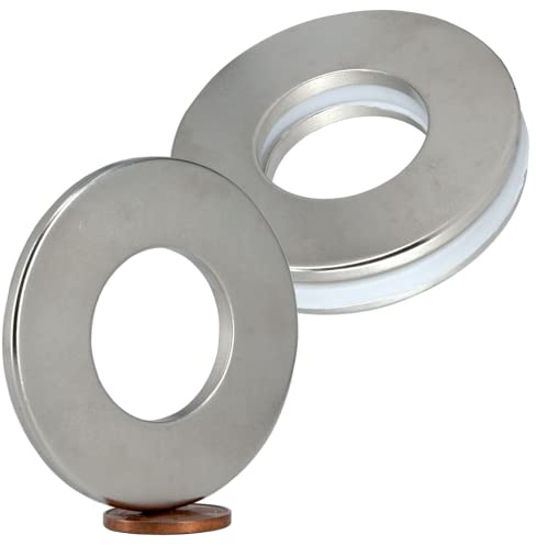 [2 Stück] Neodym Magnet N52 Ringmagnete extra stark Magnetring Magnete Mit 22mm Loch Bohrung Runder Ring 45mm x 3mm Scheiben Flach Rund