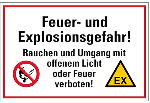 MBS SIGNS Aufkleber Warnschild 'Feuer- und Explosionsgefahr! Rauchen und Umgang mit...' | Größe: 20x30cm, Rot, Gelb, Kunststoff, Funktional, Made in Germany