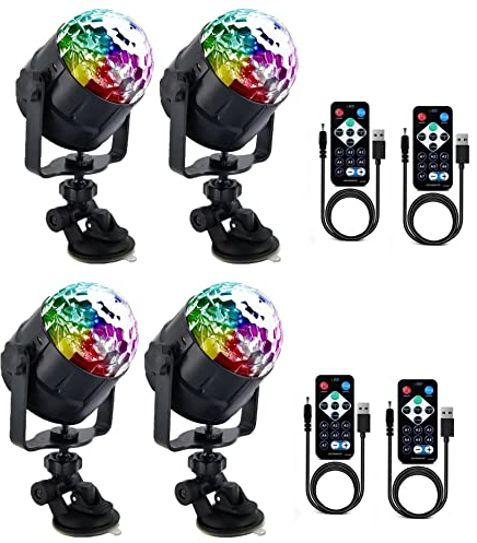Lancoon Party Stroboskoplicht, 4er Pack Sound Musik Aktiviert USB-Stecker RGB 7 Farben Andern Disco Kugel Lampe mit Fernbedienung Portable Outdoor indoor für Home Room Auto Karaoke Dancing Club Show