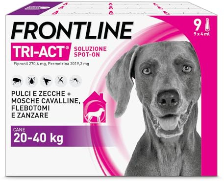 FRONTLINE Triact, 9 Pipette, Cane L (20-40 kg), Antiparassitario per Cani e Cuccioli di Lunga Durata, Protegge il Cane da Pulci, Zecche, Zanzare, Pappataci e Leishmaniosi, Antipulci 9 Pipette
