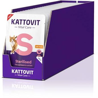 KATTOVIT - Sterilised Nassfutter für Katzen | Katzen-Nassfutter für sterilisierte & kastrierte Katzen | Alleinfuttermittel für ausgewachsene Katzen im Frischebeutel | 24 x 85 g Huhn