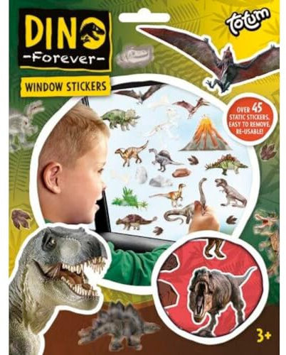 Totum Dino Fenstersticker mit über 45 wiederverwendbaren Dinosaurier Sticker und Einer Landschaftsszene für Fenster & Spiegel Deko