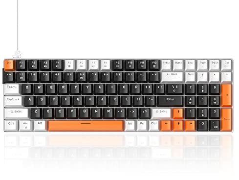 MageGee 100 Keys Wired Mechanical Gaming Keyboard, 96% Compact Layout LED Blue Backlit Keyboard for PC Laptop, Detachable USB-C Cable, with Numpad Arrow Keys (Carbon White/Yellow Switch)