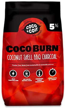 COCO & COIR Natural BBQ Charcoal | 5KG Bag | Coconut Shell Briquettes | Perfect for Outdoor Barbecues | Long Burn | 100% Natural