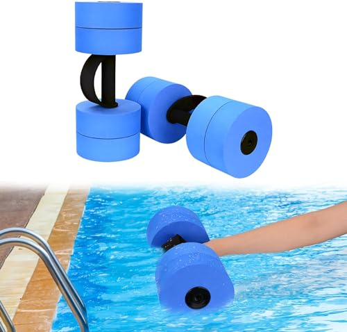 BOOSTEADY Wasserhantel Aquahanteln für Wasserübungen Wasser Fitness Hanteln mit 4 Poolgewichten aus EVA Schaum für Männer Frauen Wasser Fitness, Blau Kurz