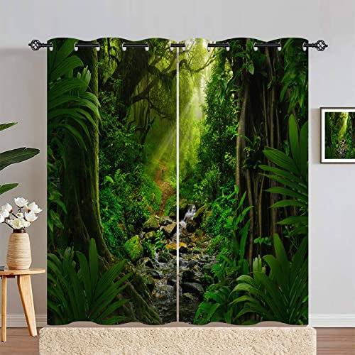 ANHOPE Tropisch Dschungel Wald Verdunklungsvorhänge mit Ösen Blickdichte Gardinen Blackout Curtain Thermo Vorhänge Weich Schlafzimmer Wohnzimmer Vorhang 2er Set H 229 x B 117 cm