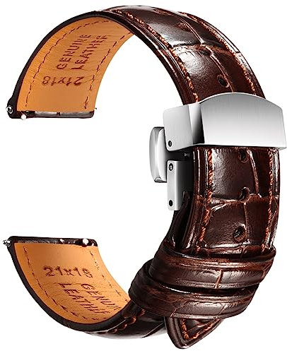 REZERO Leder-Uhrenarmbänder für Herren, Krokodilprägung Uhrenarmbänder mit Schnellverschluss, Ersatz Armband aus Echtem Leder für Uhren 19mm 20mm 21mm 22mm