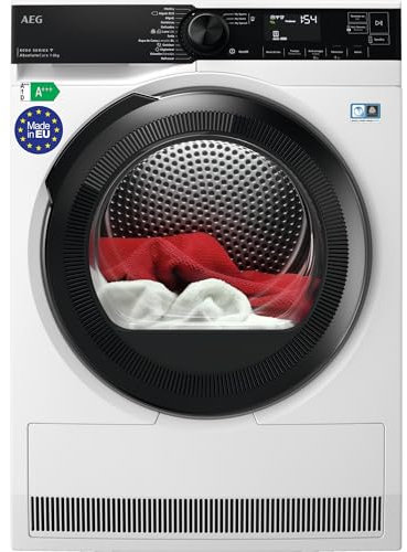AEG TR838A4OBC Secadora con Bomba de Calor, Libre Instalación, 8 Kg, Conectividad WiFi, 8 Ciclos de Secado, Luz Interior, Programa Rápido, Display LCD, Puerta XL Negra, Blanca, A+++
