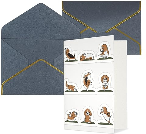 Welpe Hund Yoga Bedruckte Grußkarten Blanko-Karten Geburtstagskarten Trauerkarten Mit Umschlägen Weihnachtskarten Schwarz
