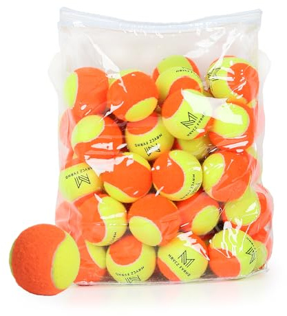 MRYCZ FYRHD Tennisbälle für Kinder, 50% niedrige Kompression, Bühnen-Tennisbälle für Anfänger, Jugendliche, Kinder, Training, Üben mit Netztasche, leicht zu transportieren, Gelb und Orange, 60 Stück