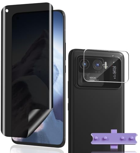 Phlleyaa Protector de Pantalla para Xiaomi Mi 11 Ultra,Anti Espía TPU Película Protectora 1 Pack y Protector de Lente de Cámara 1 Pack,Fácil de Instalar Anti Espía Pantalla para Xiaomi Mi 11 Ultra