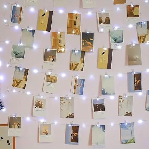 WOWDSGN LED Fotoclips Lichterkette, 12M 120LEDs Fotolichterkette mit 100 Klammern und 30 Nägel 8 Mode USB/Batterie betrieben Bilder Polaroid Lichterkette für Zimmer,Wand,Weihnachten,Hochzeit,Kaltweiß