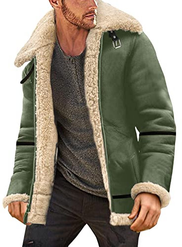 Leather Jacket Men's Vintage Stand-Up Collar Winter Jacket Large Sizes with Fur Suede Jacket Winter Warm Leather Coat Fleece Lined Teddy Fleece Jacket Autumn Winter Transition Jacket Winter Coat,