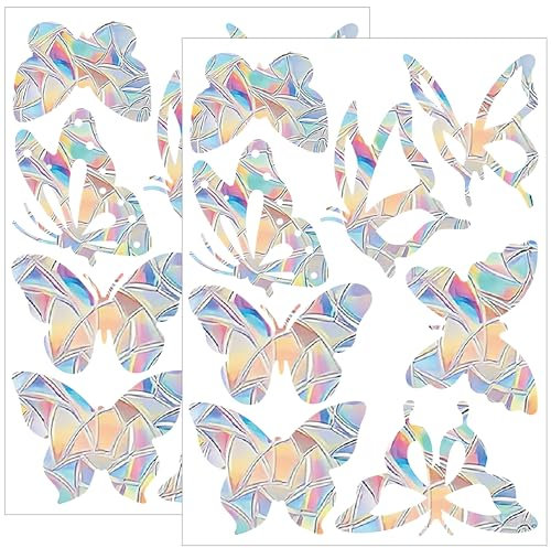 Prisma Fensteraufkleber, 16 Stück Fensteraufkleber Vogelschutz, Schmetterling Suncatcher Sticker, Regenbogen Fensterfolie, Vogelschutz Aufkleber für Fenster (Schmetterling)