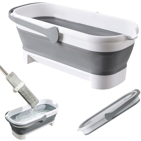 Skeadex Cubo Grande de Fregona Plana para Limpieza, Plegable con Mango, Rectangular, Spin Mop para Casa