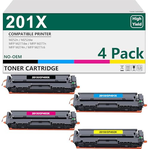 201X Kompatible für HP 201X 201A CF400X Toner für Color Laserjet Pro MFP M277dw M277n M277 M252dw M252n M274n M277c6 (Schwarz Cyan Gelb Magenta, 4er-Pack)