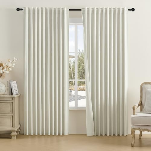 DUALIFE Vorhänge aus natürlichem Birkenholz, 244 cm lang, mit Schlaufentasche, plissiert, Raumverdunkelungsvorhänge für Schlafzimmer, Esszimmer, Terrasse, Schiebetürvorhang, Wohnzimmer, Vorhänge (213
