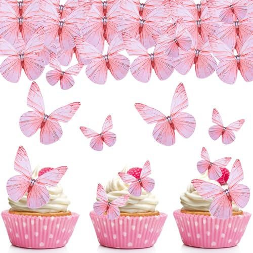 Tortendeko Essbar Schmetterlinge für Torte,72 Stk Essbare Tortendeko Schmetterling,Schmetterlinge Deko Torte Rosa,Esspapier Tortendeko Hochzeit,Schmetterling Kuchen Deko Geburtstag,Muffin Deko Essbar