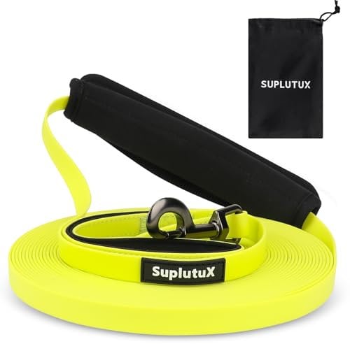 SuplutuX Training Lead for Dogs 10m Long Line Dog Lead 5m/10m/15m/20m Waterproof Training Leads with Padded Handle Storage Bag Extra Long Dog Lead