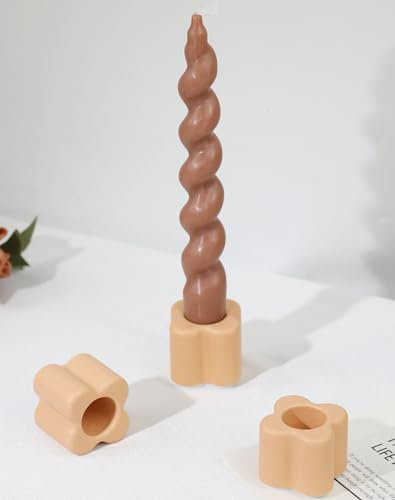 HofferRuffer Kerzenständer 3er Set Keramik Mini Kerzenhalter Morandi Farben Blütenform Kerzenständer Stabkerzen für Hochzeit Party Weihnachtsdeko Tischdeko Deko Orange