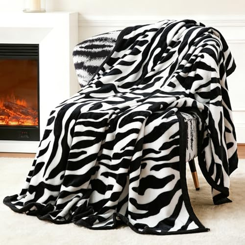 PU MEI Fuzzy Flannel Throw Blanket for Sofa, Couch, Bed, Black and White Zebra Print Blanket Animal - Lightweight Double Sided Cozy Super Soft Blankets, 60 x 80 inches
