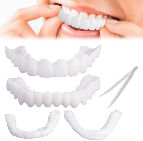 Facette Dentaire Cosmétiques Fausses Dents Blanches en Silicone, Prothèses Dentaires Kits Haut Et Bas Faux Dentier Réparez Rapidement Vos Dents Et Sourire (1 Paire)