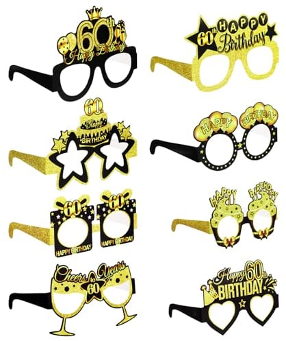 Party Brillen 8 Stück Happy Birthday,60 Geburtstag Mann Partybrille Für Erwachsene,60 Geburtstag Frau Papier Geburtstags-Sonnenbrillen für Männer und Frauen, Party-Geburtstags geschenkemotto party