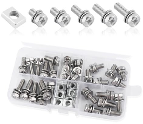 60PCS Battery Terminal Bolt,Stainless Steel Car/Motorcycle Battery Bolts Contain M6x10/12/16/18/20mm Sizes,Essential Battery Terminal Nuts Kit Car Accessories for Scooter ATV Bike