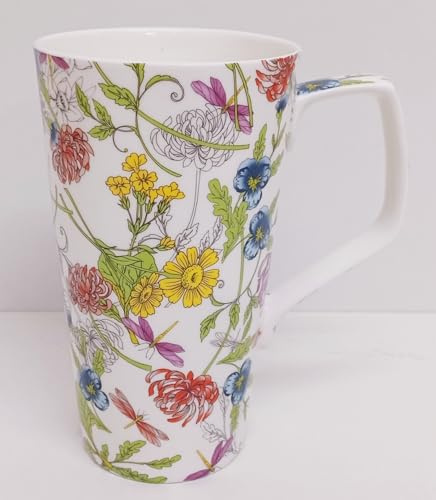 Rainbow Decors Japanese Garden & Dragonflies Mug Fine Bone China Large Latte Floral 500 ml 17 fl oz Hand Decorated in UK
