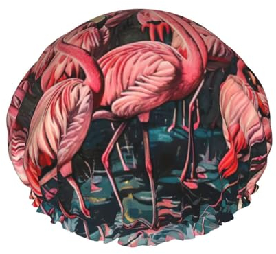 Flamingo-Haarkappe für Dusche, wasserdichte Haar-Duschhauben für langes Haar, rutschfeste süße Duschhaube