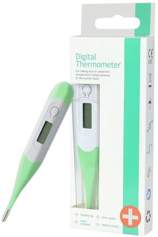 Digital Thermometer for Adults and Children - Flexible Tip, Fever Alarm, Water-Resistant and Provides Instant Results, For Oral or Underarm Measurements