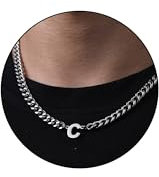 Esmoly Kette Herren mit Buchstaben A-Z in Silber Gold Schwarz - Edelstahl Anhänger Halsketten 6.5mm, 18+2 Inches - Geschenke für Männer Junge