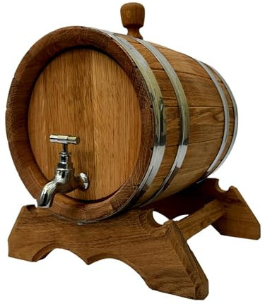 Wooden World - Eichenholzfass mit Zapfhahn auf Ständer - Fass für Wein, Whisky, Brandy - 10 Liter