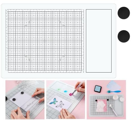 BAOFALI Magnetic Glass Craft Mat; 15.75x10.24Heat Resistant Glass Media Cutting Mat W/MagnetsGridlines and Measurements; for Cutting, Stamping, Mixed Media, Heat Embossing and Hot Glue Projects