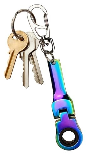 Demsyeq Keychain Wrench - Compact 10mm Ratchet Wrench Keychain,Wrench Key Ring Socket Wrench Mechanic Workshop Accessory