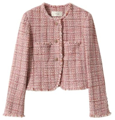 Veste Courte en Tweed pour Femmes Tendance de la Mode Affaires décontractée Veste en Tweed Mince Printemps et Automne Veste de Bureau rétro Classique légère