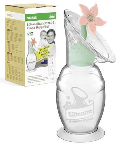 haakaa Manual Breast Pump with Flower Stopper Set, Gen.2 Silicone Hand Pump with Suction Base, BPA Free (5.4oz/150ml, Blush)