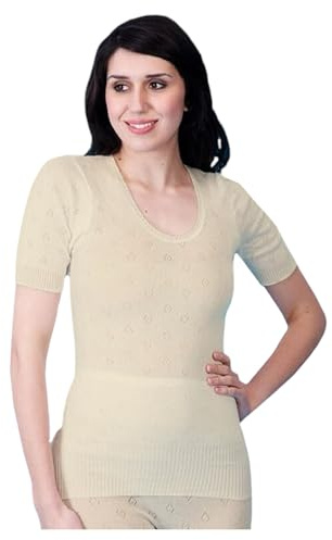 NMB Fashion Women's Snowdrop Thermal Short Sleeve Vest Tops - Ladies Short Sleeve Thermal Vest Top - Made in UK (Short Sleeve Thermal Round Neck Spencer [2X-Large, Cream)