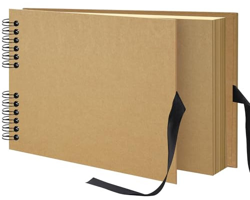 Remowith 29x21,5 cm Fotoalbum zum Selbstgestalten, DIY-Scrapbook-Album 40 Seiten, Kraftpapier-Bilderbuch mit Seidenband Hochzeitsgästebuch Erinnerungsbuch für Baby Familie Reisen, Khaki