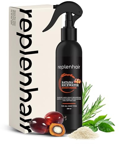 Replenhair Rice Water Batana Hair Growth Spray - Leave-In Conditioner for Thicker Hair, Reduces Hair Fall, Repairs Damage, Deep Hydration, Biotin & Tea Tree, Natural Haircare for Men & Women, 250ml