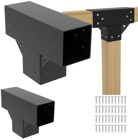 Pergola Kit T Shaped 6x6(Actual: 5.7x5.7)-2 Pack Pergola Brackets-3 Way DIY Woodworks Gazebo Bracket Kit with Screws for 6x6 Wood Beams-Elevated Wood Stand T Brackets for Sunroom Carport Cabin
