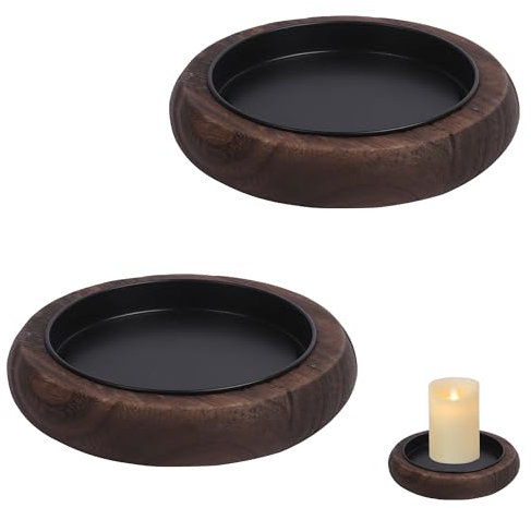 NiCola 2PCS Wooden Pillar Candles Tray, Wood Round Candle Plate Holder, Round Wooden Tray, Wood Plate Candle Holders Handmade for Pillar Candles up to 8cm Diameter